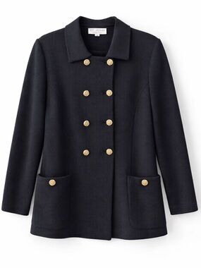 ST JOHN Black Knit Jacket Gold Button Blazer Women Size 10 Classic